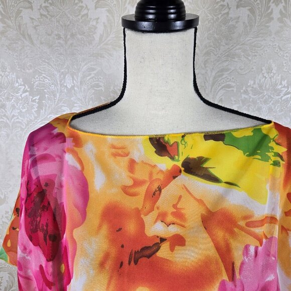 Le Moda One Size Sheer Floral Print Swim Cover Up Elastic Waist Armholes - Picture 2 of 10